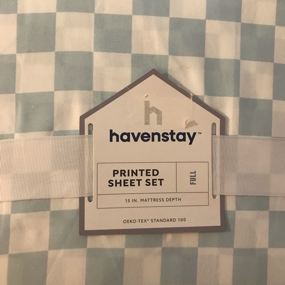 Havenstay Light Blue Check Printed Full Sheet Set